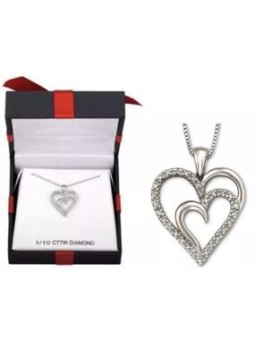 New in Box Genuine 1/10ct T.W. Diamond Heart Pendant Sterling Silver Necklace